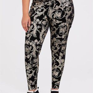 Torrid Size 1 Platinum Legging - Velvet Jacquard Black & Gold